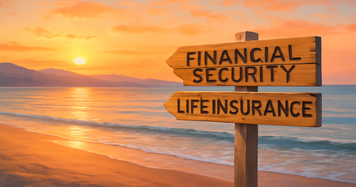 A peaceful beach at sunset symbolizing the importance of страхование жизни for financial security.