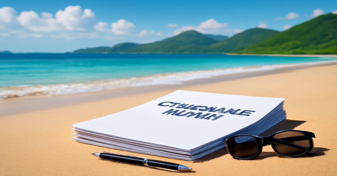 A beautiful beach scene symbolizing страхование жизни and financial planning in a relaxing atmosphere.