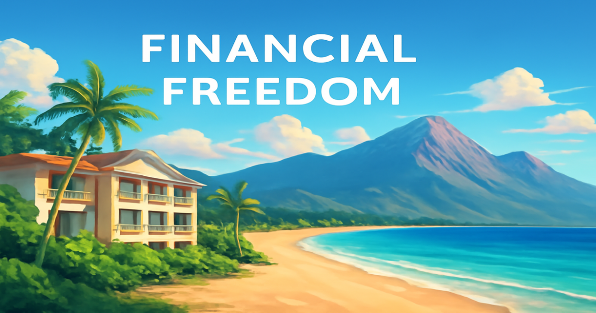 Explore consumer loans with this serene beach and mountain landscape, symbolizing financial freedom.
