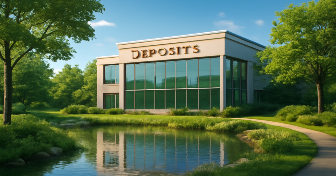 Explore top banks for депозиты in a serene financial setting surrounded by nature.