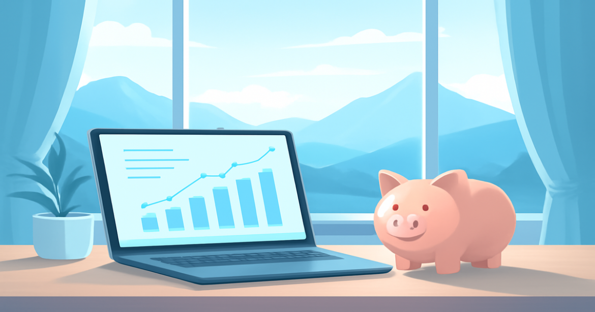 A tranquil office scene highlighting a накопительный счет with financial planning elements.