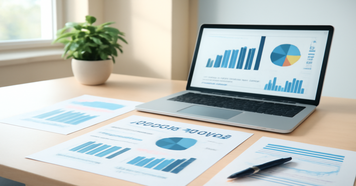 A bright office scene emphasizing financial planning as key to business success.