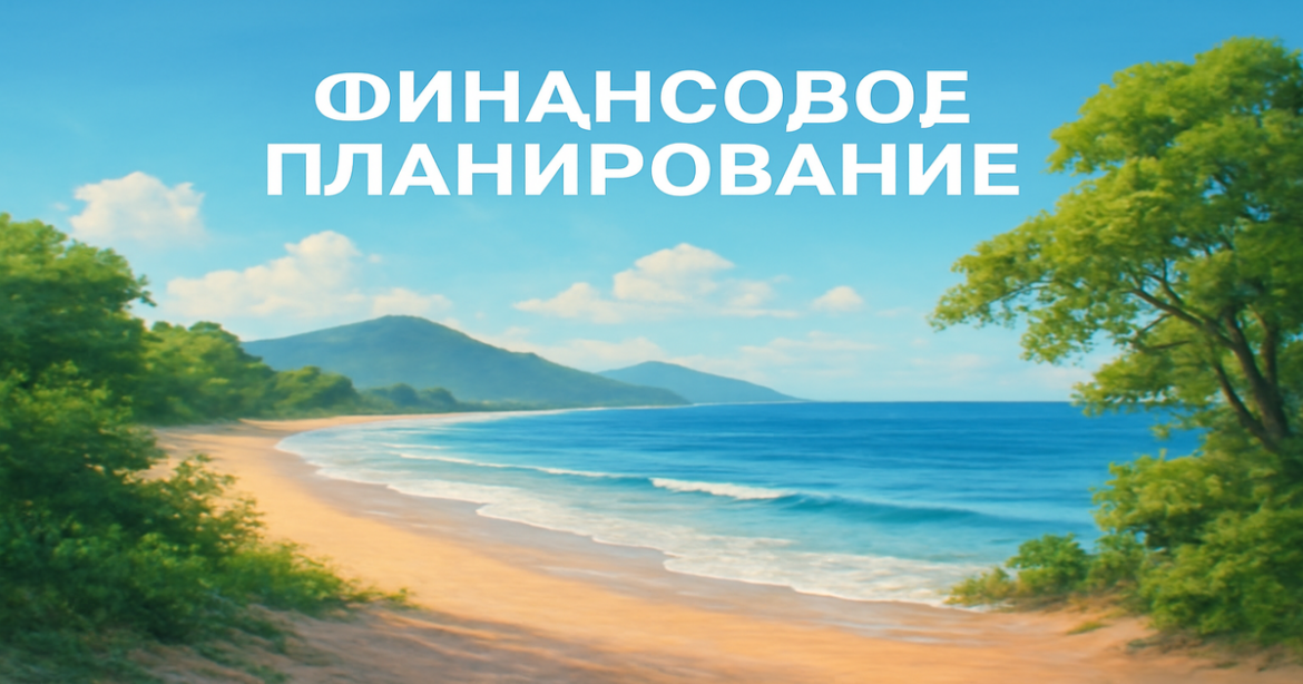 A tranquil beach scene highlighting финансовое планирование for future financial security and well-being.