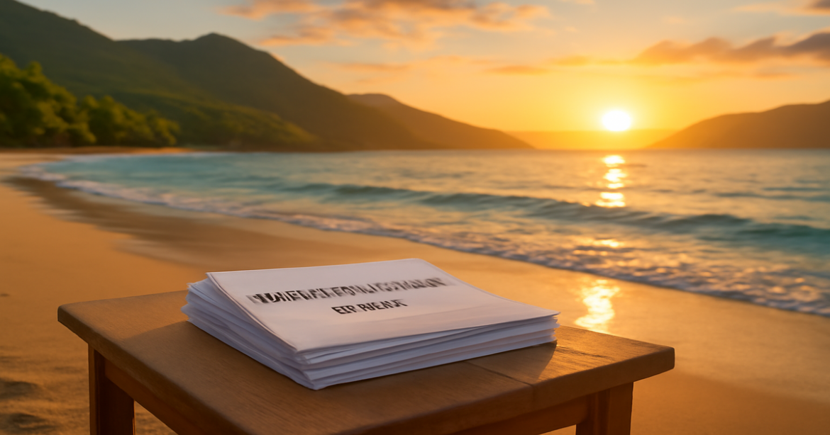 A peaceful beach scene symbolizing накопительные счета and financial well-being.