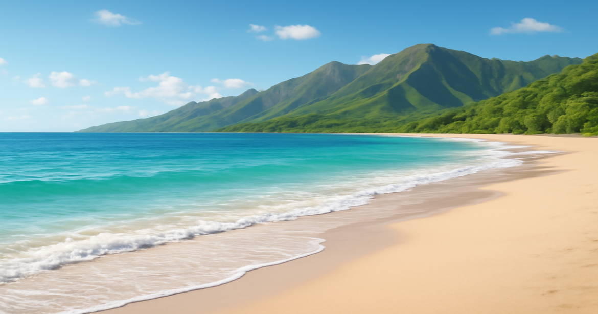Explore вклады с высоким процентом in a peaceful beach and mountain setting, symbolizing financial growth.