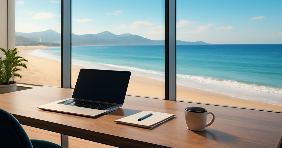 A modern office view illustrating накопительный счет in a bright, relaxing environment.