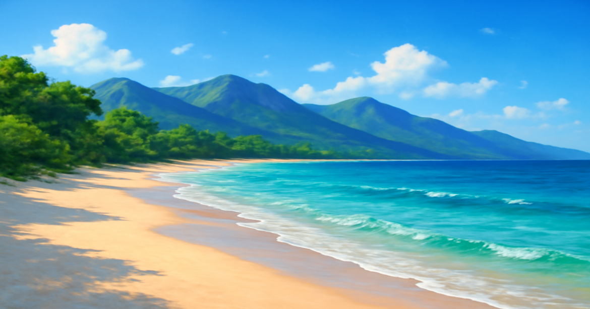 Relaxing beach landscape perfect for discussing страхование and travel destinations.