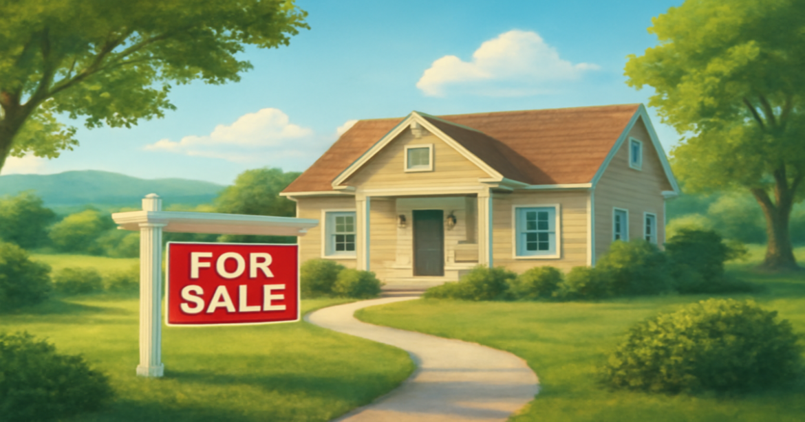 A tranquil house scene representing the choice between ипотека или аренда in a beautiful neighborhood.