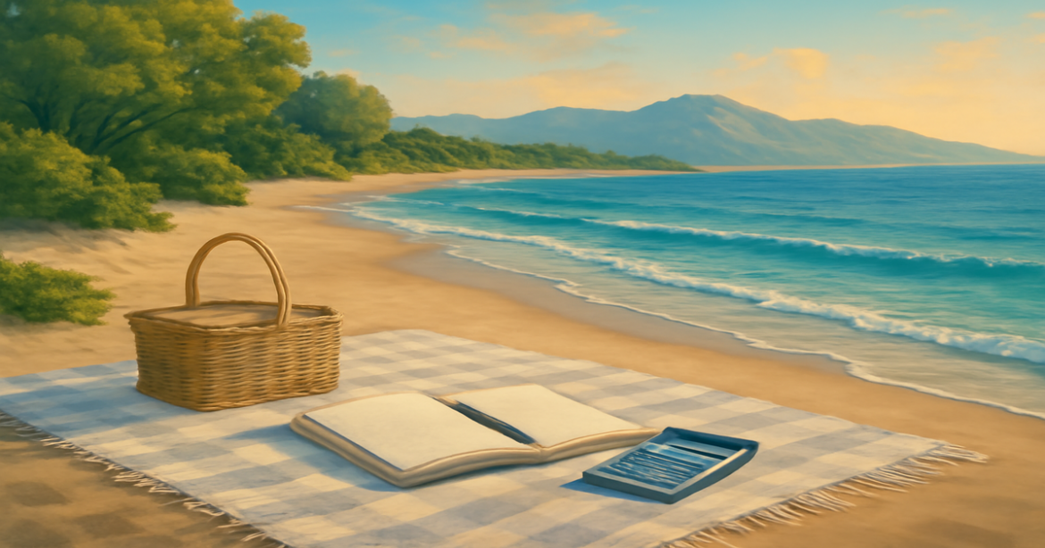 A relaxing beach scene representing финансовая грамотность and personal finance planning.