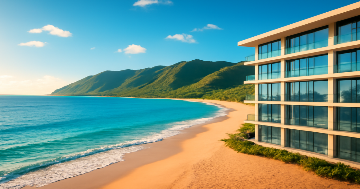 A relaxing beach landscape representing financial planning for achieving stability and enjoying life.
