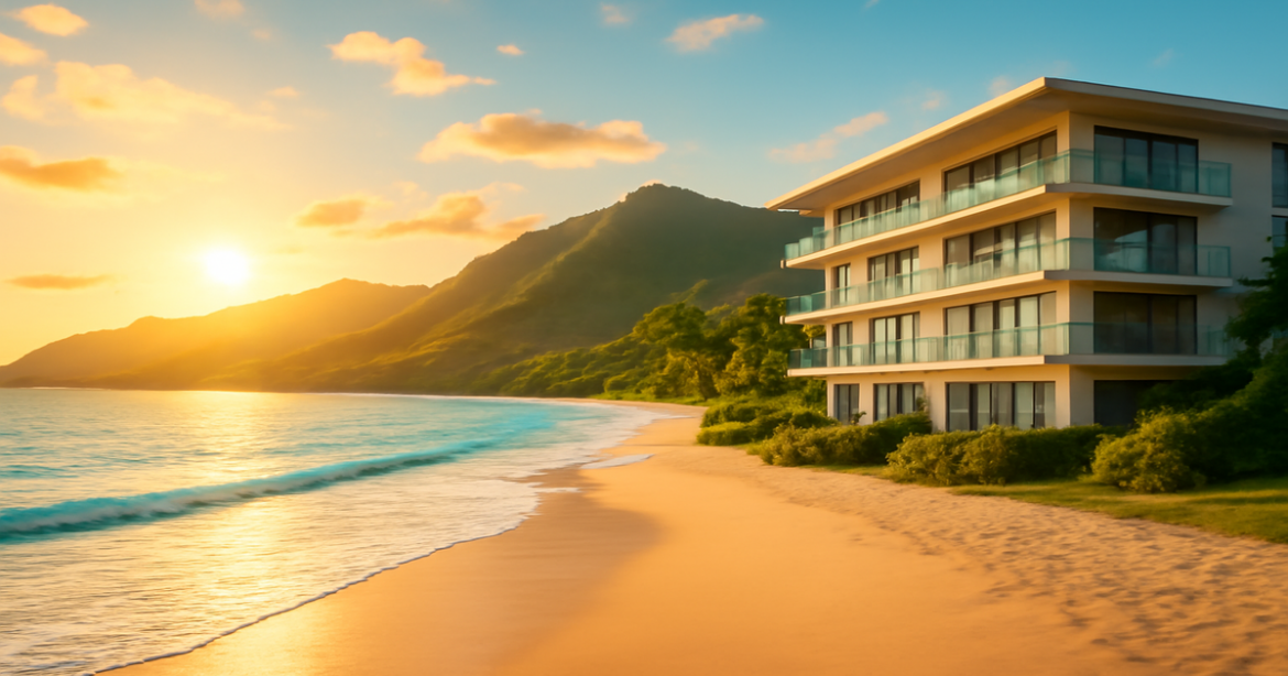 A serene beach landscape illustrating financial planning for travel and relaxation.
