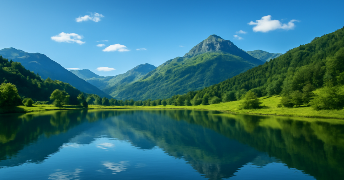 Stunning mountain landscape symbolizing growth in 'инвестирование в акции'.