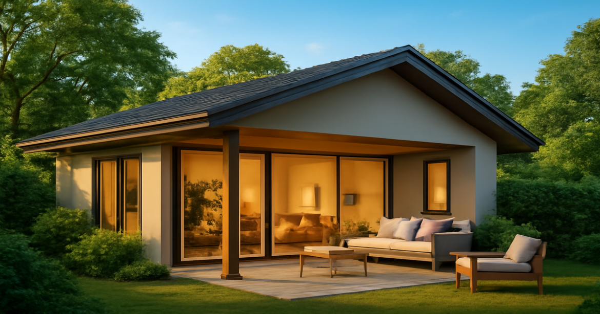 A modern home representing ипотечное кредитование options, showcasing comfort and aspiration.