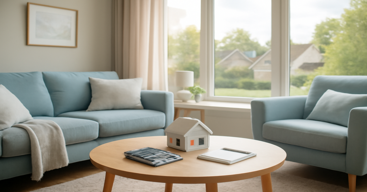 A cozy living room symbolizing the concept of mortgage and home ownership.