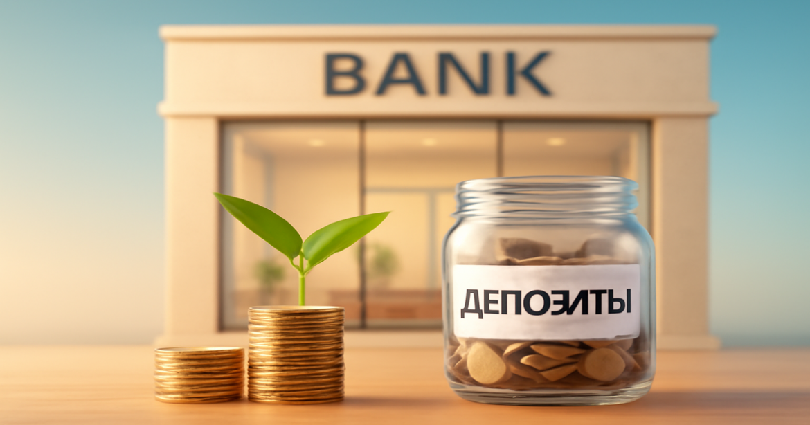 A modern bank scene illustrating депозиты for financial stability and growth.