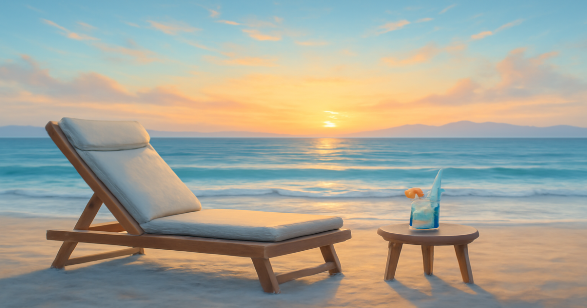 A tranquil beach scene emphasizing пенсионные накопления and future financial wellness.