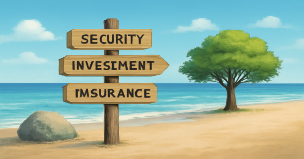 A tranquil beach scene illustrating financial protection through страховые продукты.