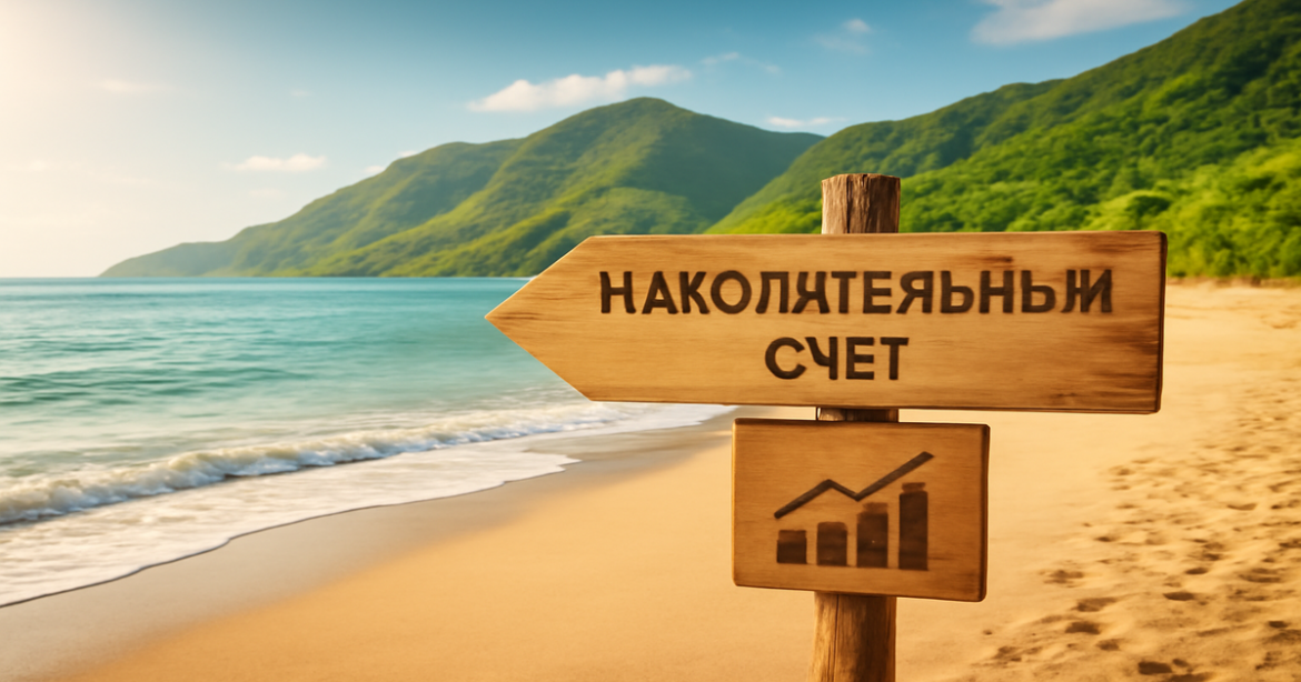 A relaxing beach scene symbolizing the benefits of a накопительный счет for personal finance.