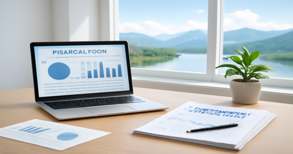 A professional office scene illustrating банковская страховка with a mountain view, promoting financial protection.