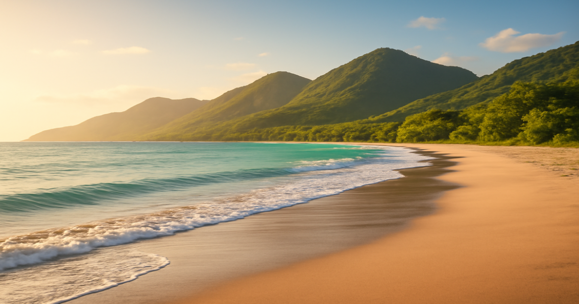 A tranquil beach scene illustrating the importance of страховые услуги for asset protection.