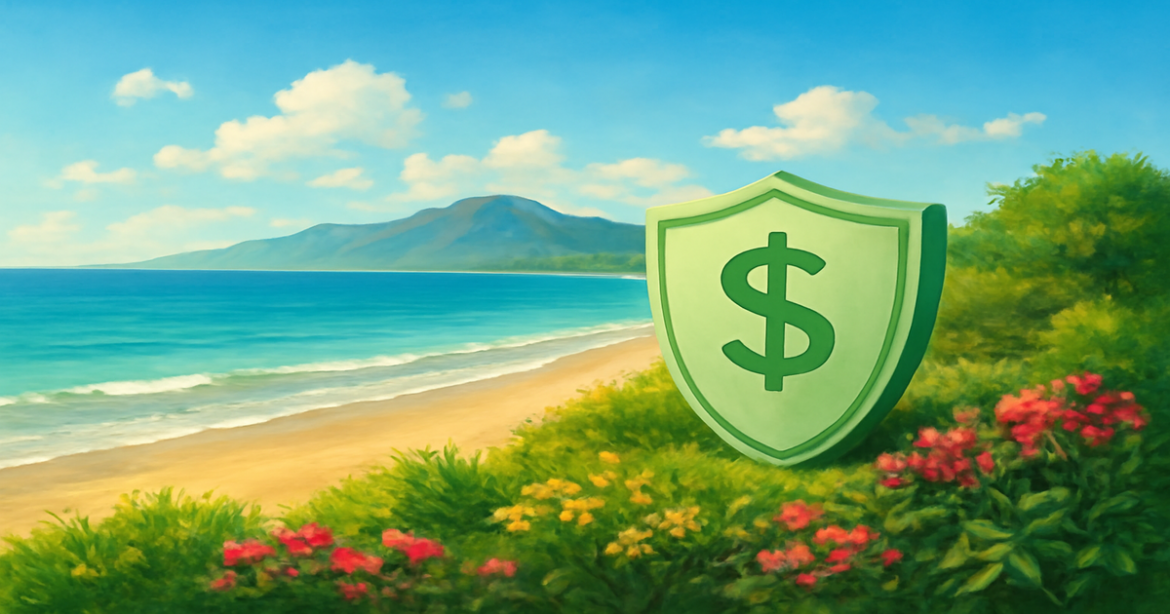 A peaceful beach scene illustrating the concept of страхование жизни and financial protection.