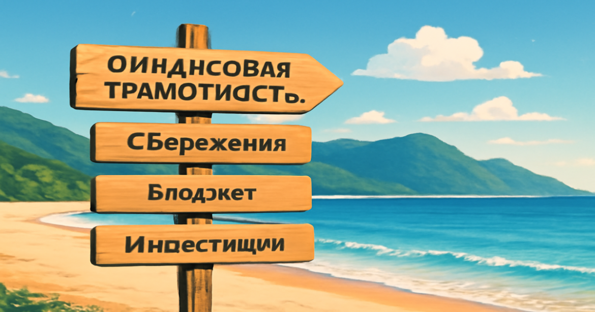 A tranquil beach scene highlighting the importance of финансовая грамотность in personal finance management.