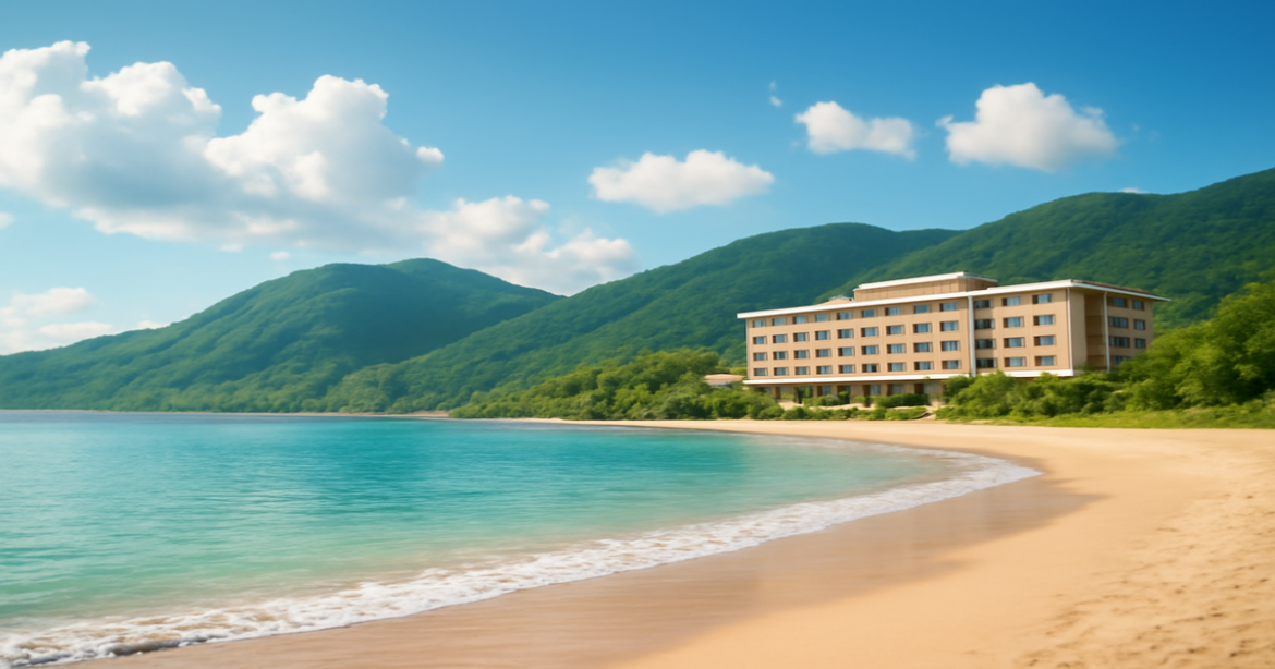 A peaceful beach scene representing страхование and financial protection in travel.