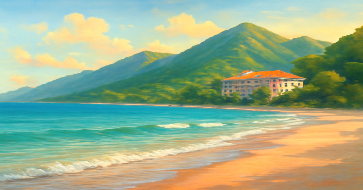 A beautiful beach landscape symbolizing financial literacy and relaxation, perfect for personal finance topics.