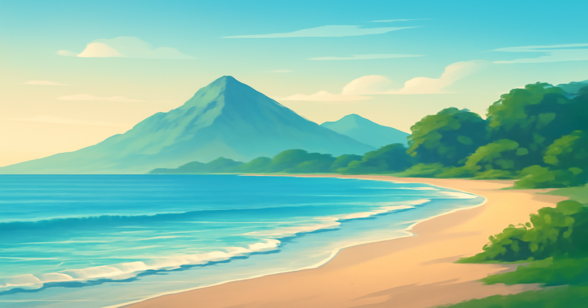 Explore investment products in a serene landscape of mountains and a beach, perfect for beginners.
