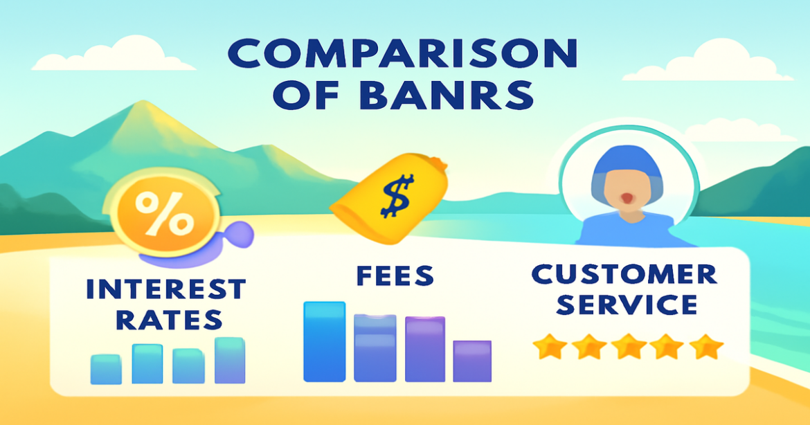 Comparison of banks infographic highlighting key factors for financial well-being.