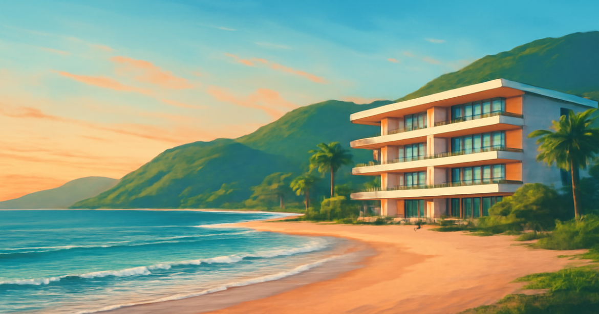Stunning beach landscape illustrating страхование for financial protection during travel.