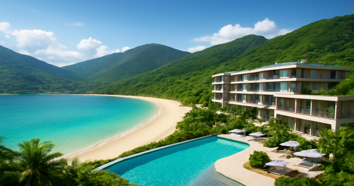 Stunning beach and mountains illustrating страхование for financial protection in 2026.