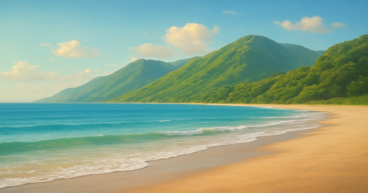 A tranquil beach scene representing страхование жизни and financial protection for families.