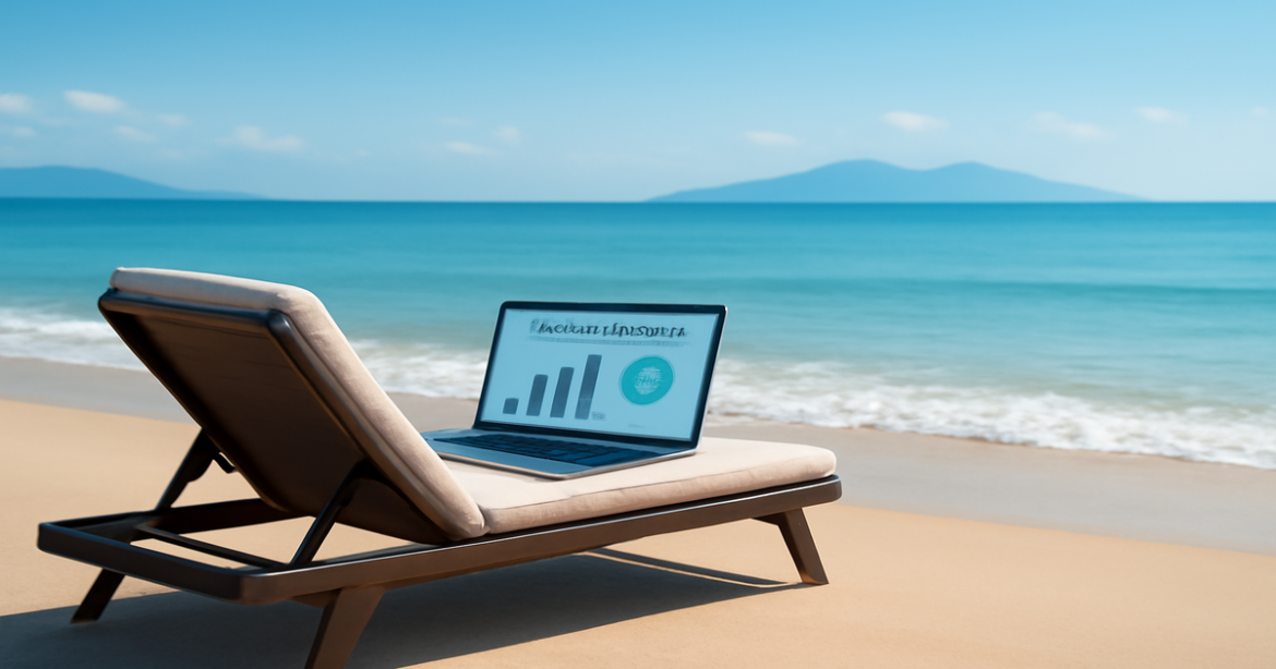 A peaceful beach scene symbolizing financial planning and choosing the right кредиты.